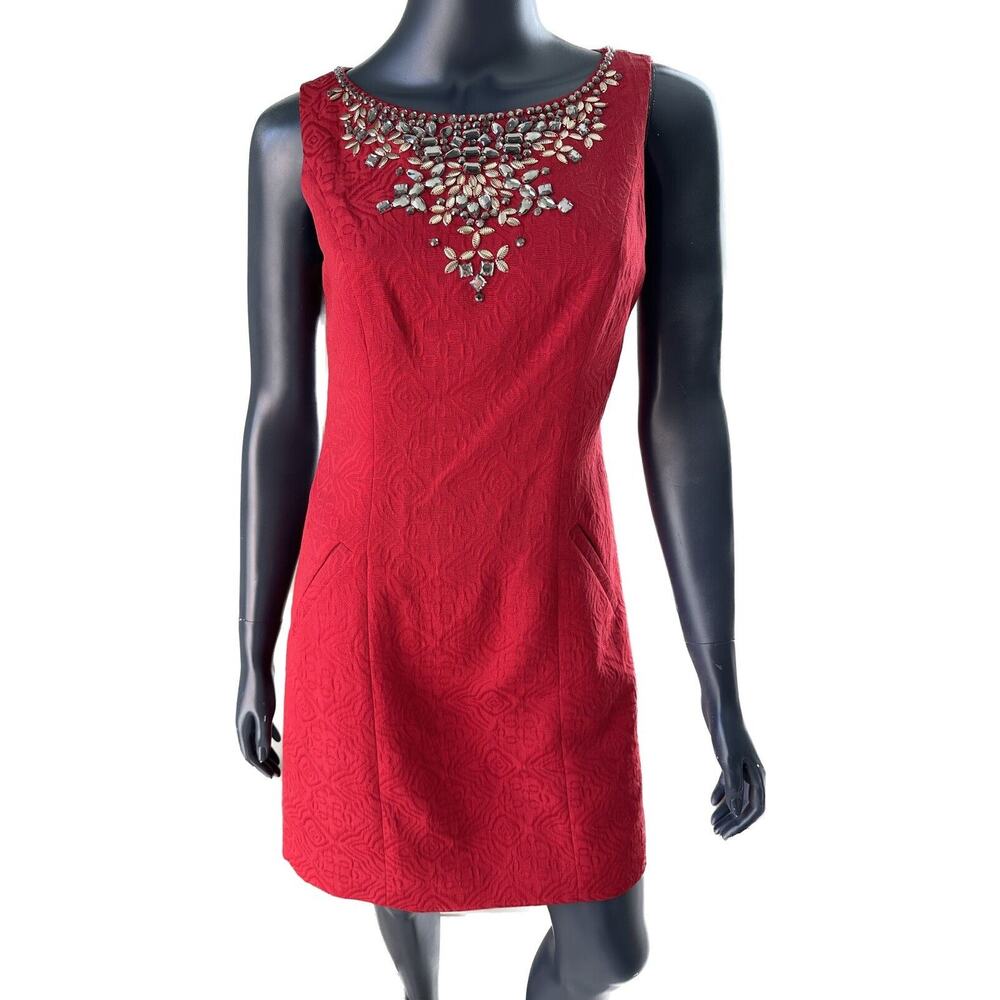 Anthropologie Moulinette Soeurs Red Jewel Jacquard Cocktail Party Dress- Size 4